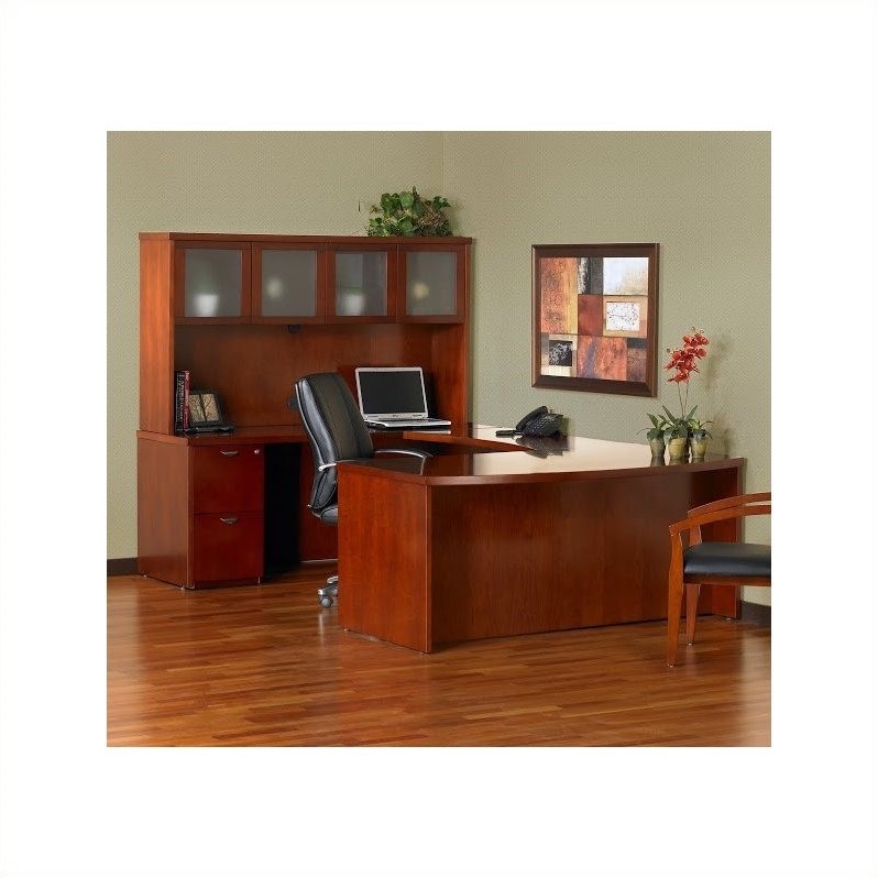 Mayline Mira Series Typical 9 Wood U Shaped Desk Set In Medium Cherry