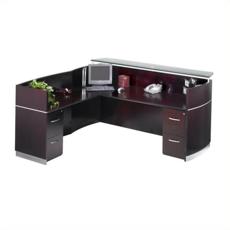 Mayline Napoli L Shaped 4 Drawer Reception Desk In Mahogany