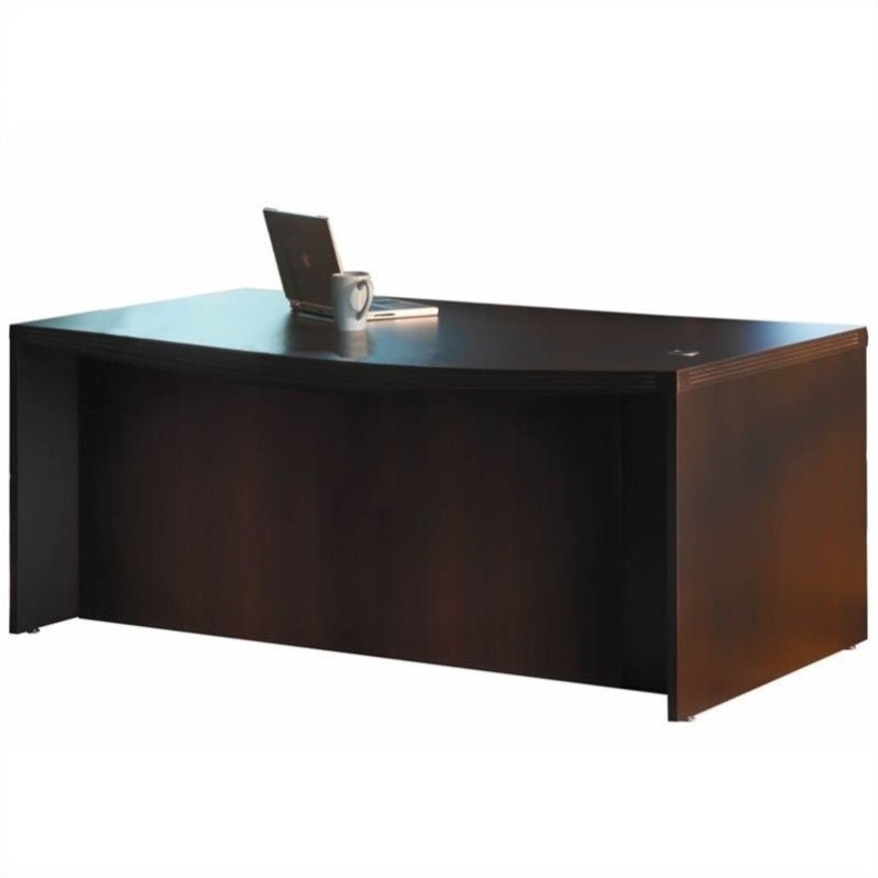 mayline aberdeen bow front wood computer desk in mocha