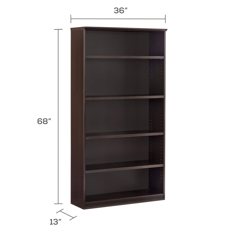 Mayline Medina Bookcase (5 Shelf) in Mocha