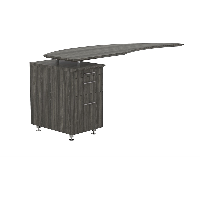 Mayline Medina Curved Desk Return With Pedestal (Left) in Gray Steel