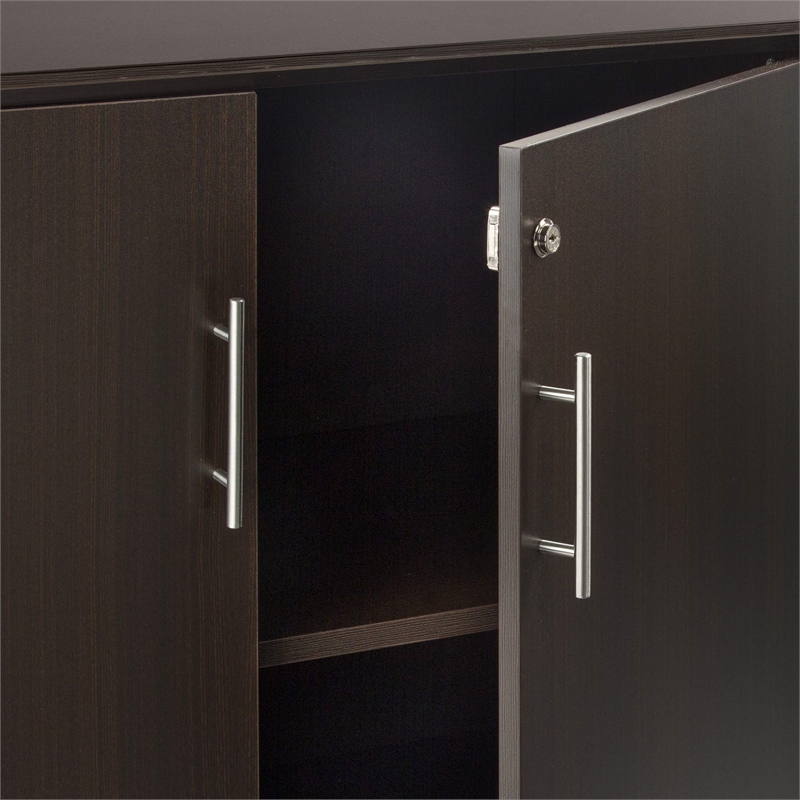 Mayline Medina Low Wall Cabinet with Doors (Wood-Glass Door) in Mocha
