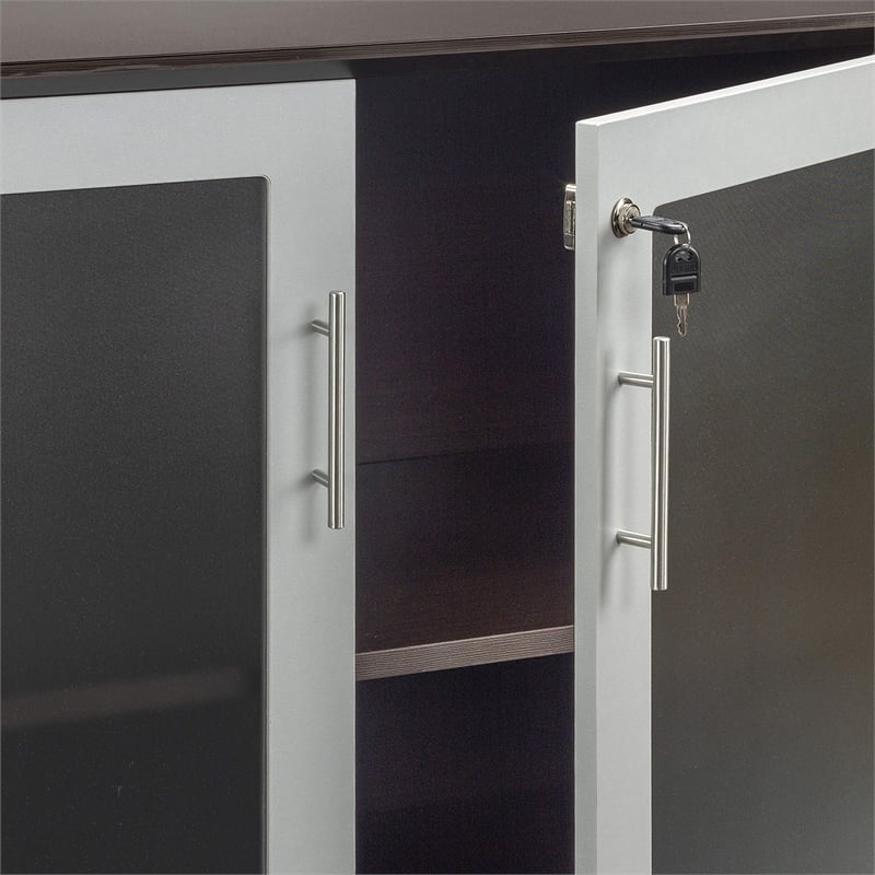 Mayline Medina Low Wall Cabinet with Doors (Wood-Glass Door) in Mocha