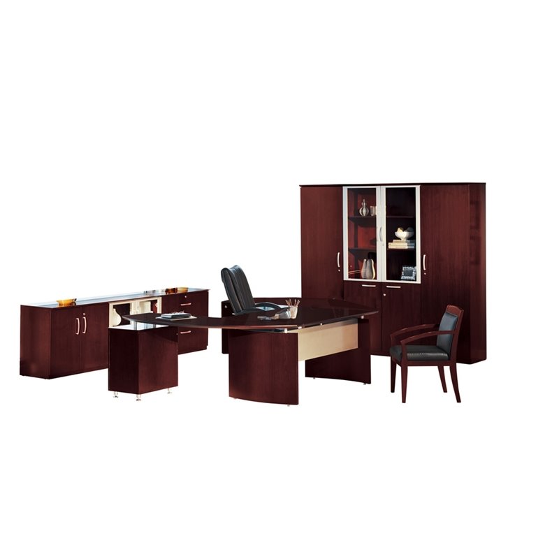 Mayline Napoli 72 Desk And Cabinets Office Set In Mahogany Nt20mah