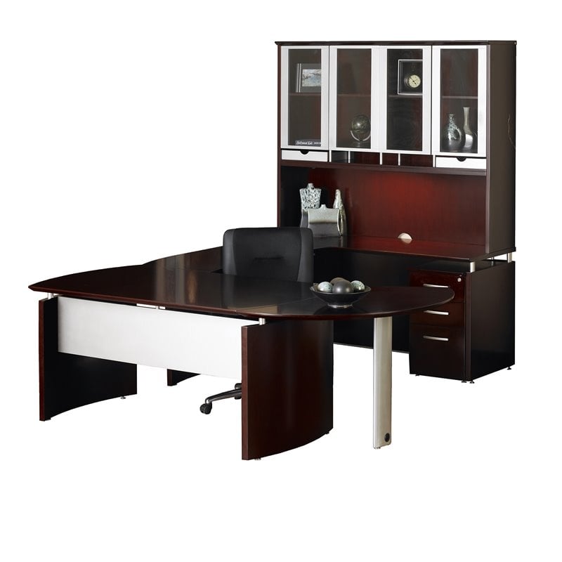 Mayline Napoli 63 Right U Shaped Desk With Hutch In Mahogany