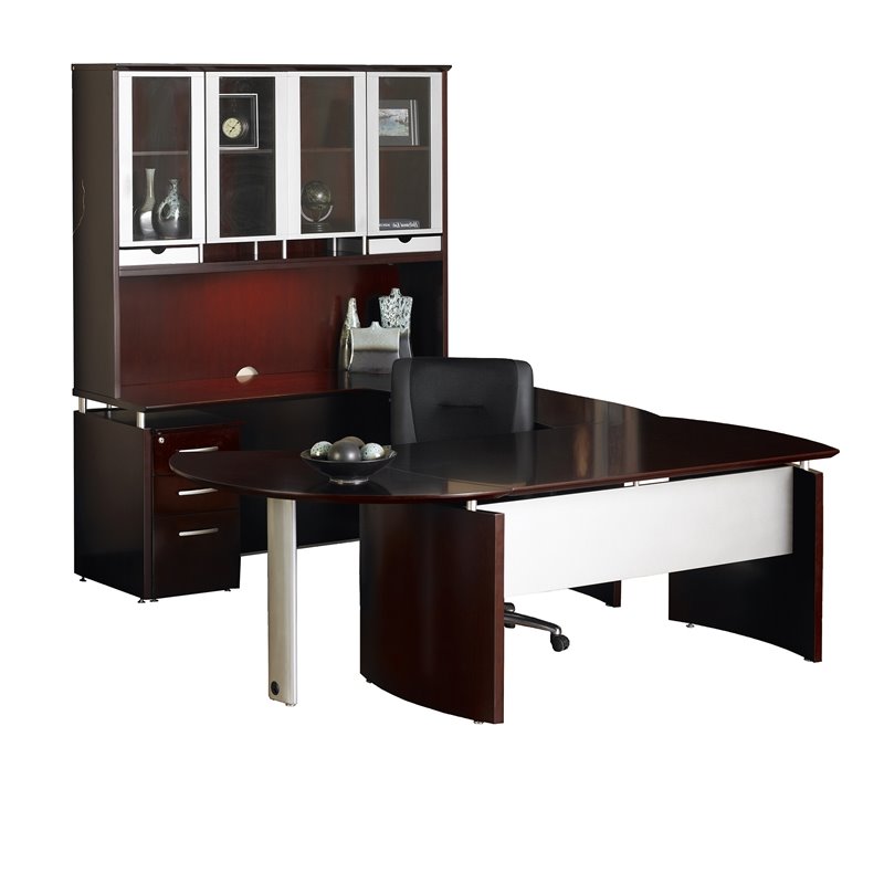 Mayline Napoli 63 Left U Shaped Desk With Hutch In Mahogany Nt30mah