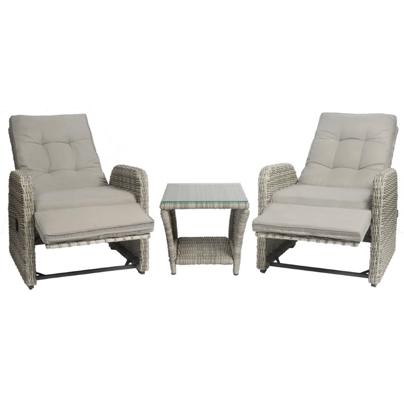 Elle Decor Vallauris 3 Piece Reclining Patio Conversation Set In Gray Tp375001