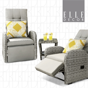 elle decor vallauris 3-piece outdoor reclining chair set grey