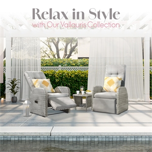 Elle Decor Vallauris 3-Piece Outdoor Reclining Chair Set Grey