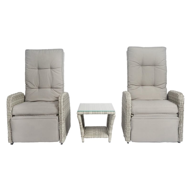Elle Decor Vallauris 3-Piece Outdoor Reclining Chair Set Grey