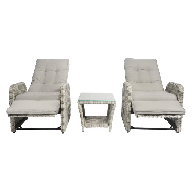 Elle Decor Vallauris 3-Piece Outdoor Reclining Chair Set Grey