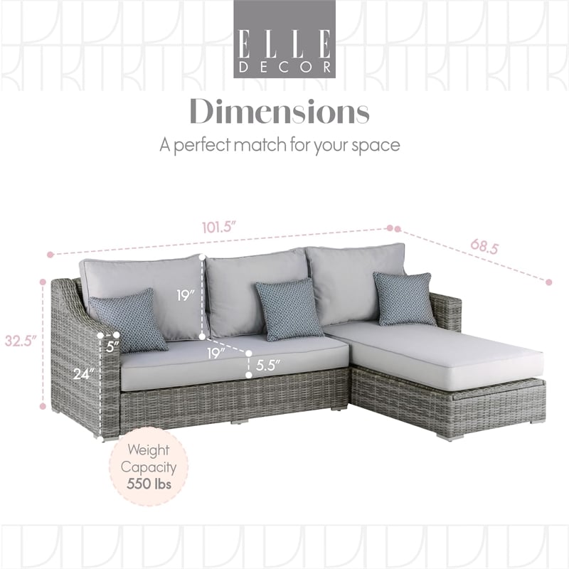 Elle Decor Vallauris Reversible Outdoor Sectional with Storage Gray