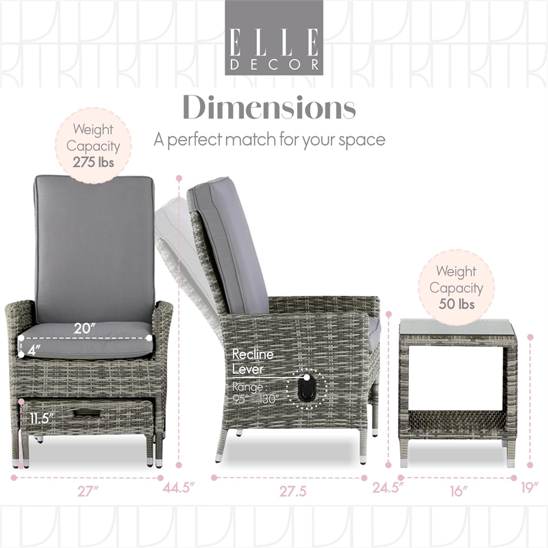 Elle Decor Vallauris 5-Piece Outdoor Reclining Chair Set Grey