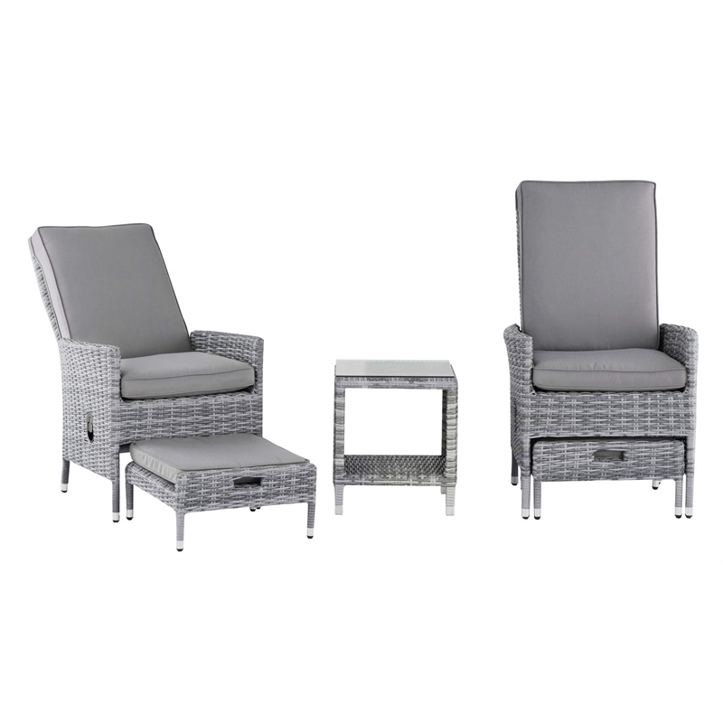Elle Decor Vallauris 5-Piece Outdoor Reclining Chair Set Grey