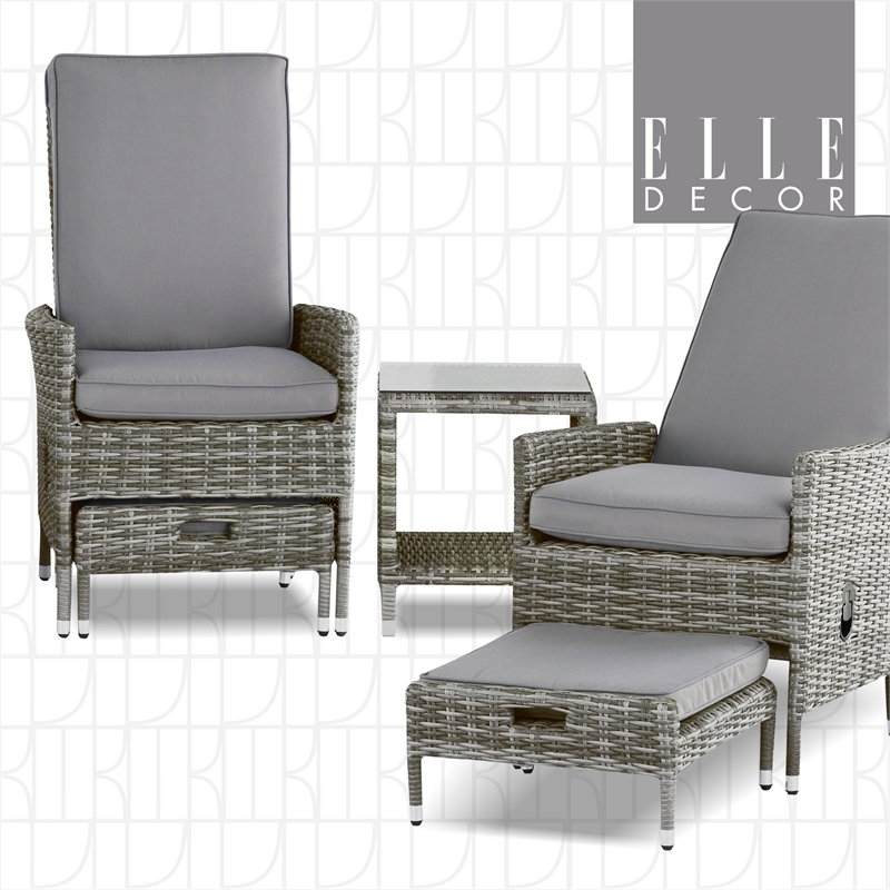 Elle Decor Vallauris 5-Piece Outdoor Reclining Chair Set Grey