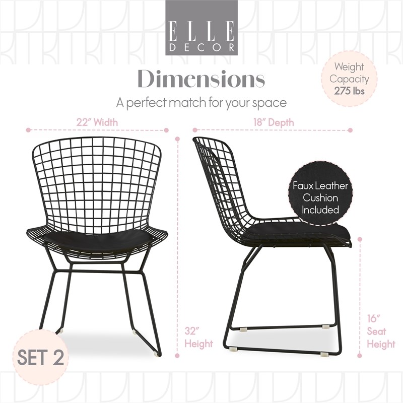 Elle Decor Holly Dining Chair Set of 2 Black
