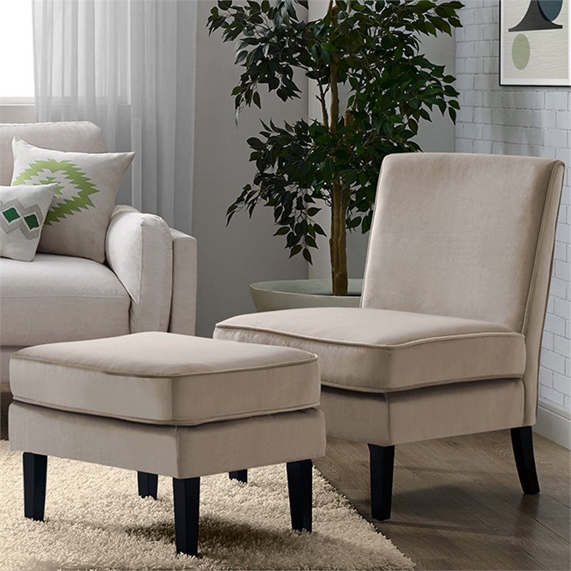 Elle Decor Olivia Accent Chair and Ottoman in French Taupe