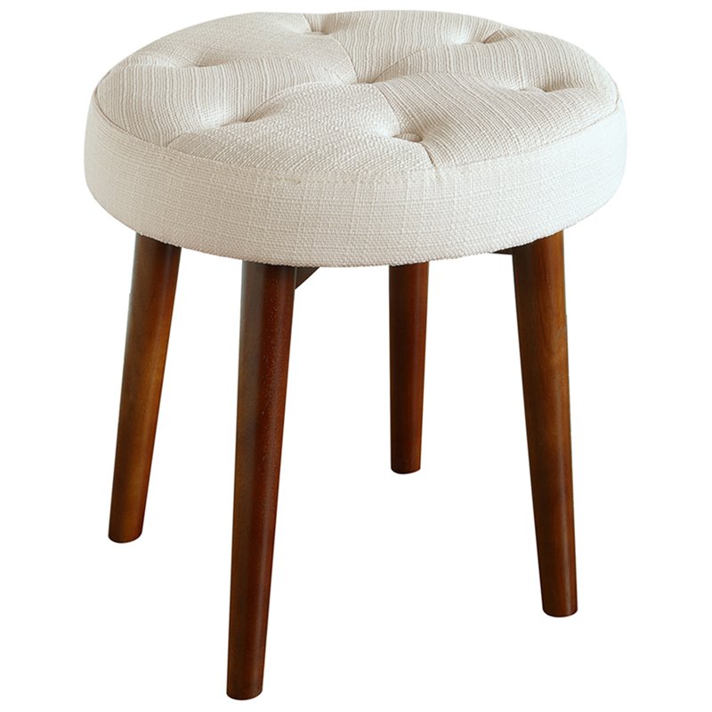 Elle Decor Penelope Round Tufted Stool In Antique Ivory Otmpenivyl02