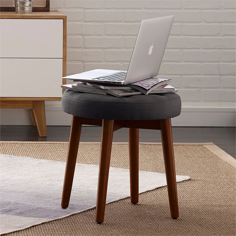 Elle Decor Penelope Round Tufted Stool in Dark Graphite