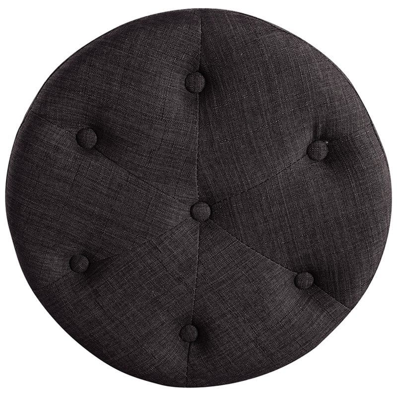 Elle Decor Penelope Round Tufted Stool in Dark Graphite