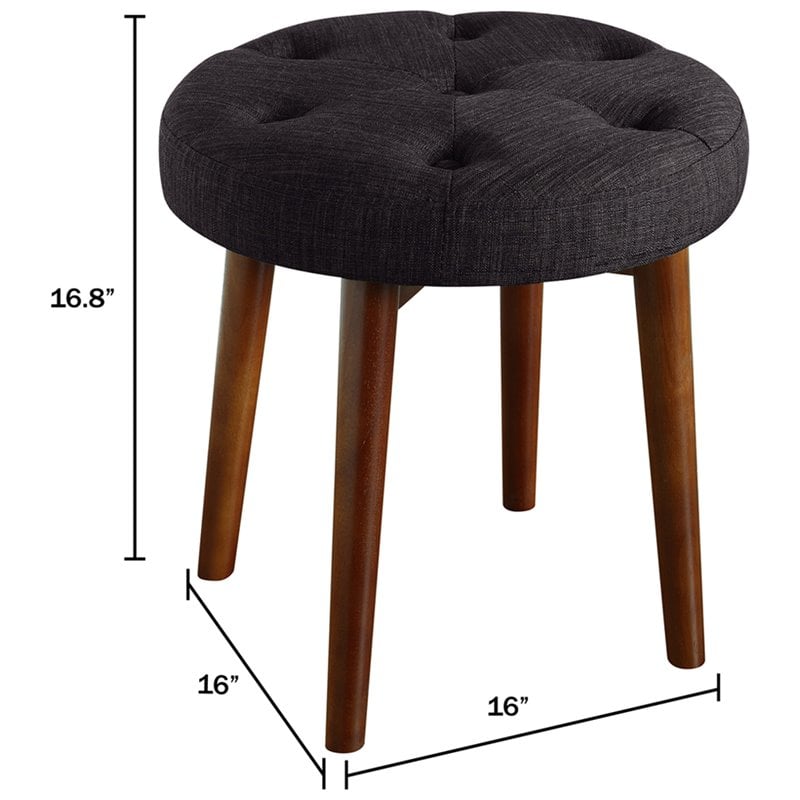 Elle Decor Penelope Round Tufted Stool in Dark Graphite