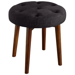 Elle Decor Penelope Round Tufted Stool in Dark Graphite