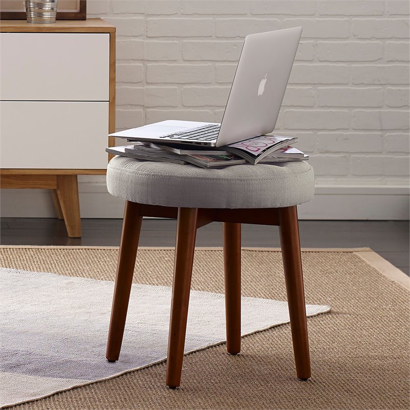 Elle Decor Penelope Round Tufted Stool in Storm Gray