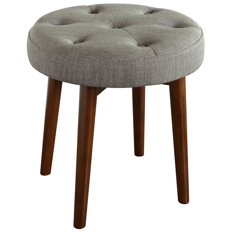 Elle Decor Penelope Round Tufted Stool in Storm Gray