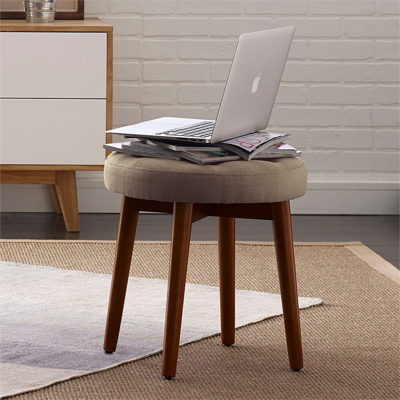 Elle Decor Penelope Round Tufted Stool In Warm Taupe Otmpentpev02 Elle Decor Penelope Round Tufted Stool In Warm Taupe