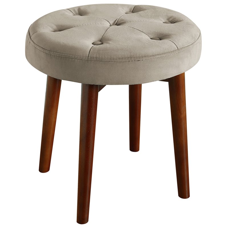 Elle Decor Penelope Round Tufted Stool In Warm Taupe Otmpentpev02