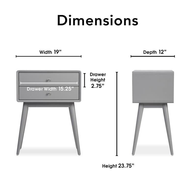 Elle Decor Rory 2 Drawer Side Table in French Gray