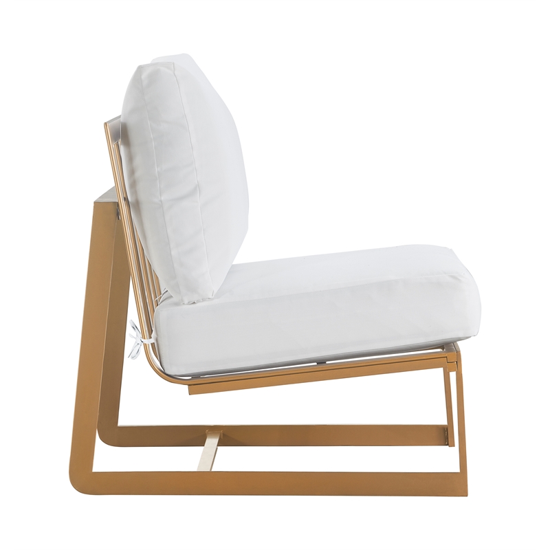 Elle Decor Mirabelle Outdoor Armless Chair in White and French Gold