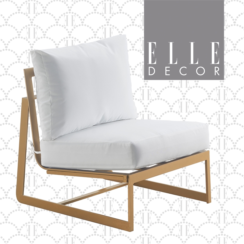 Elle Decor Mirabelle Outdoor Armless Chair in White and French Gold
