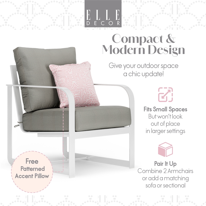 Elle Decor Mirabelle Outdoor Arm Chair in Gray and French White