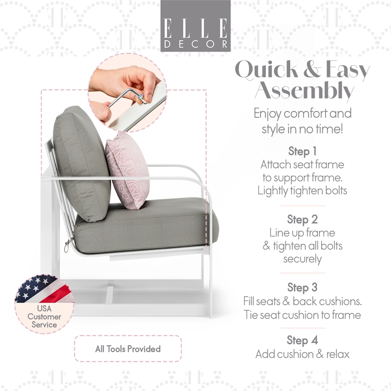 Elle Decor Mirabelle Outdoor Arm Chair in Gray and French White