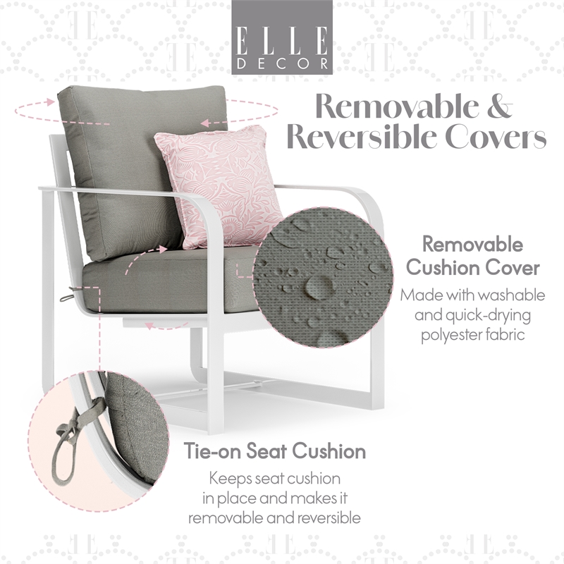 Elle Decor Mirabelle Outdoor Arm Chair in Gray and French White