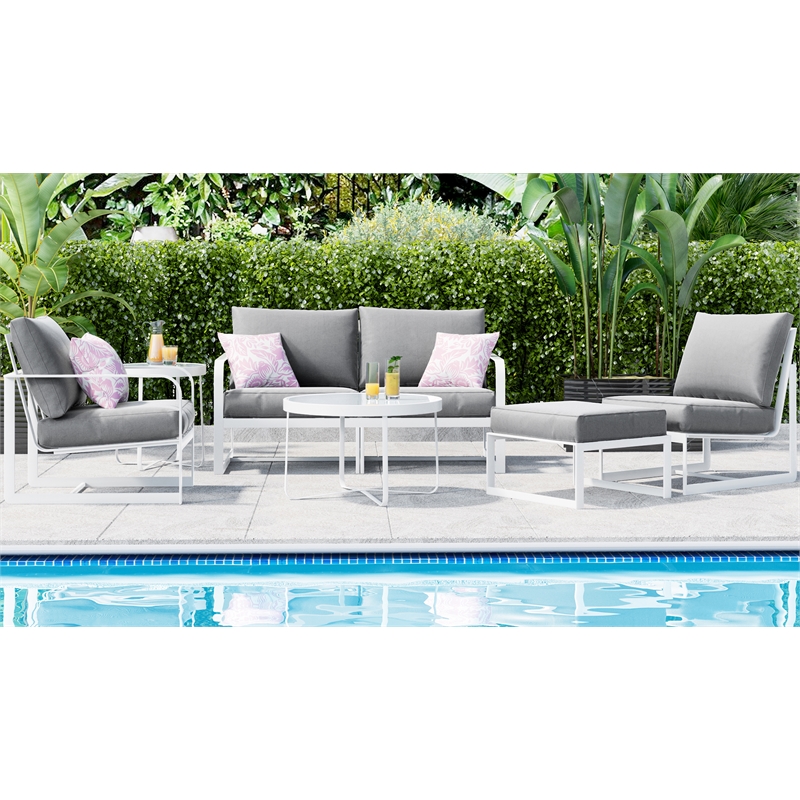 Elle Decor Mirabelle Outdoor Armless Chair in Gray and French White