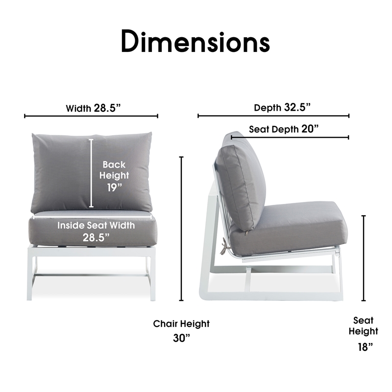 Elle Decor Mirabelle Outdoor Armless Chair in Gray and French White
