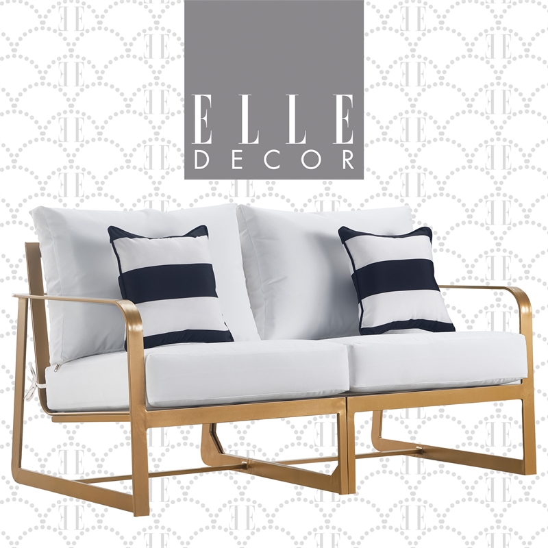 Elle Decor Mirabelle Outdoor Sofa in White and French Gold