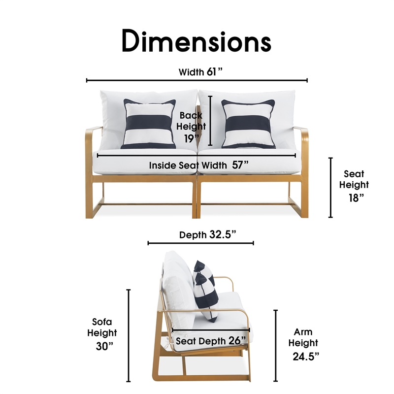 Elle Decor Mirabelle Outdoor Sofa in White and French Gold
