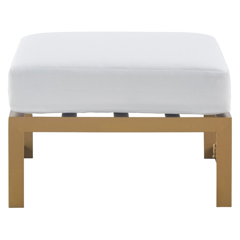 Elle Decor Mirabelle Outdoor Ottoman in White and French Gold