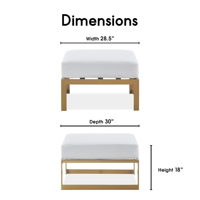 Elle Decor Mirabelle Outdoor Ottoman in White and French Gold