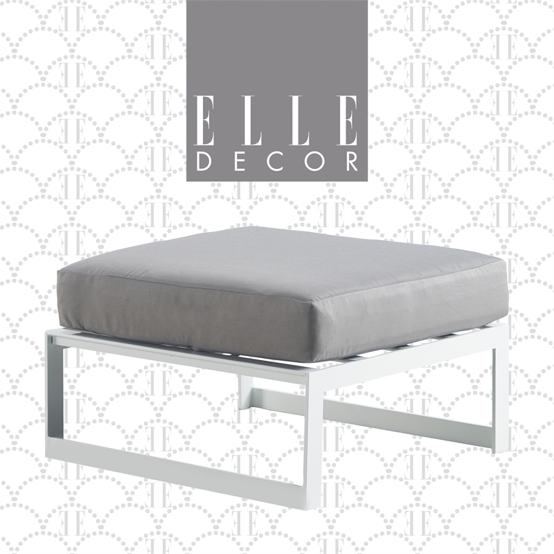 Elle Decor Mirabelle Outdoor Ottoman in Gray and French White