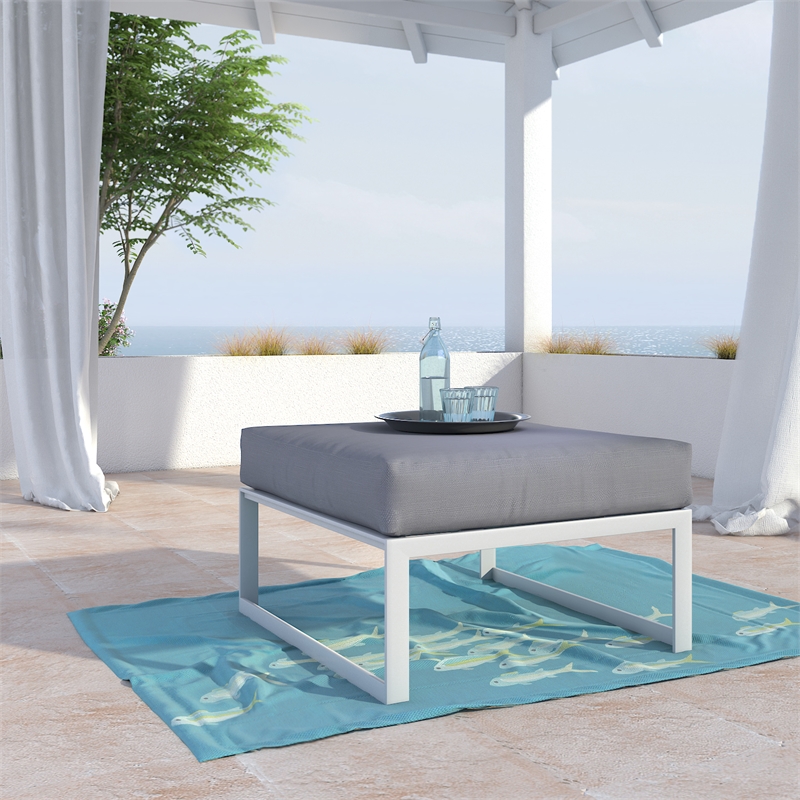Elle Decor Mirabelle Outdoor Ottoman in Gray and French White