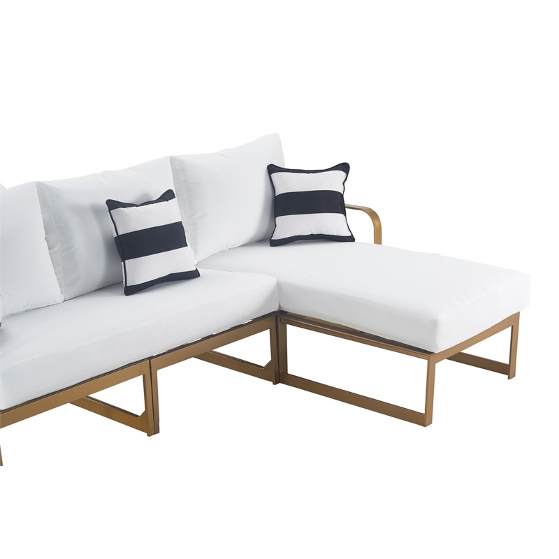 Elle Decor Mirabelle Outdoor Sectional in White and French Gold