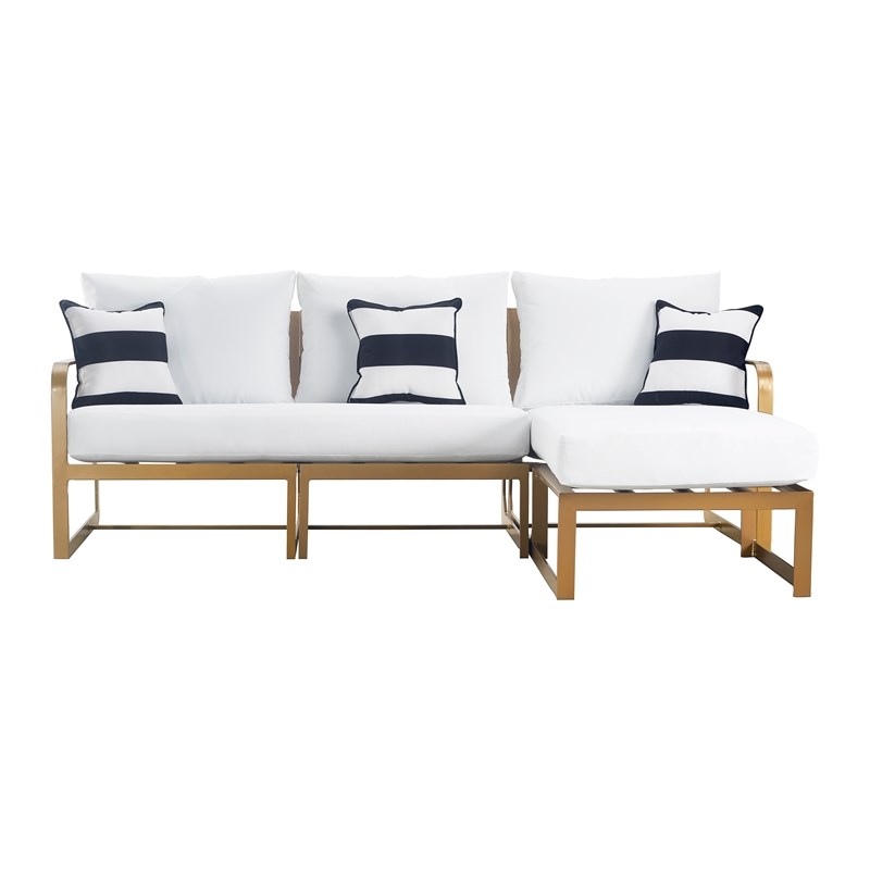 Elle Decor Mirabelle Outdoor Sectional in White and French Gold