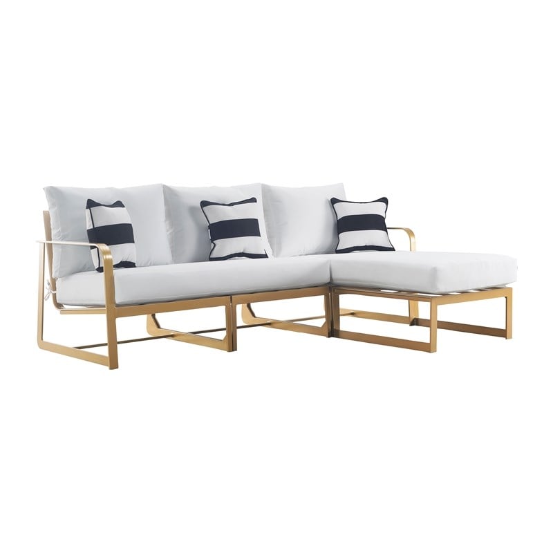 Elle Decor Mirabelle Outdoor Sectional in White and French Gold