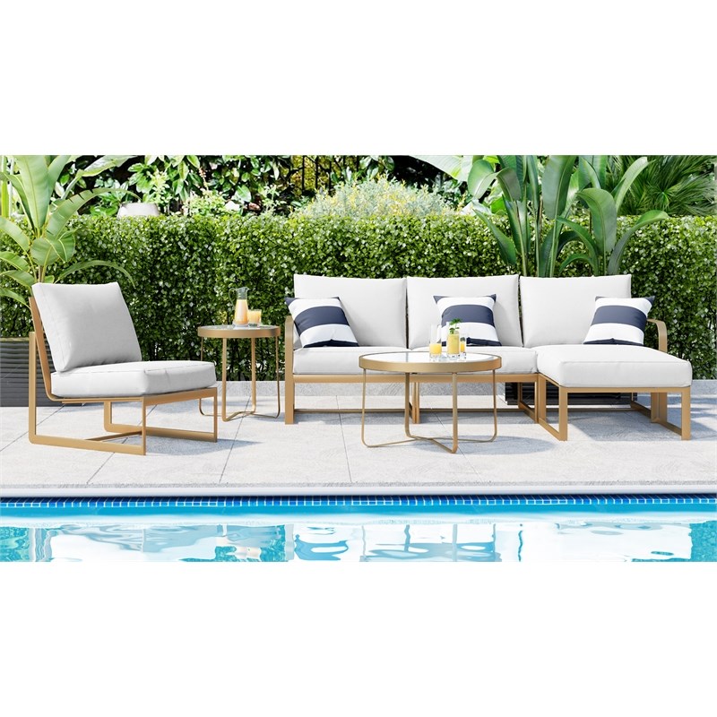 Elle Decor Mirabelle Outdoor Sectional in White and French Gold