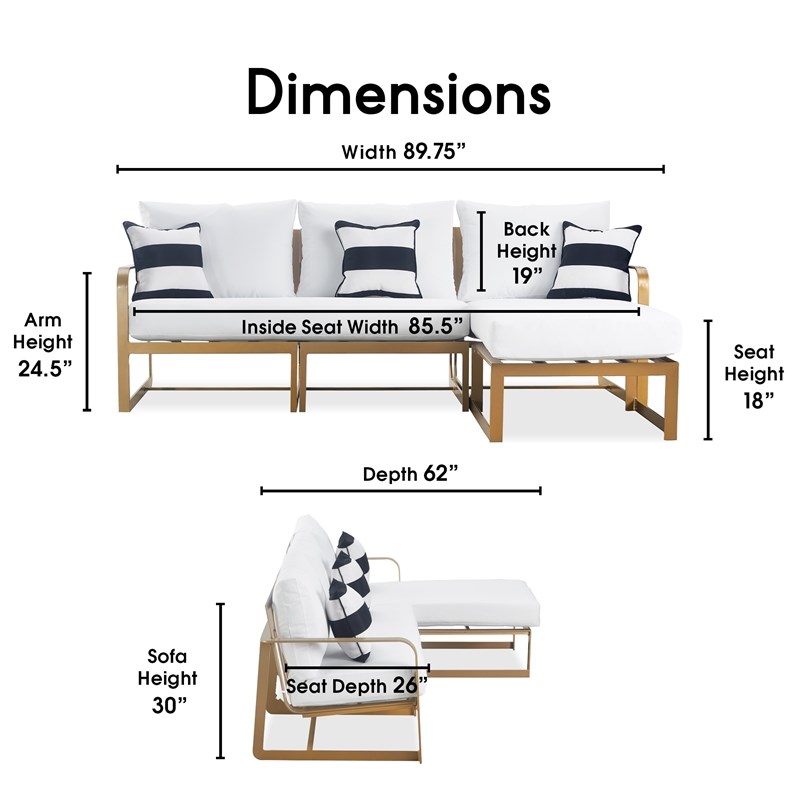 Elle Decor Mirabelle Outdoor Sectional in White and French Gold