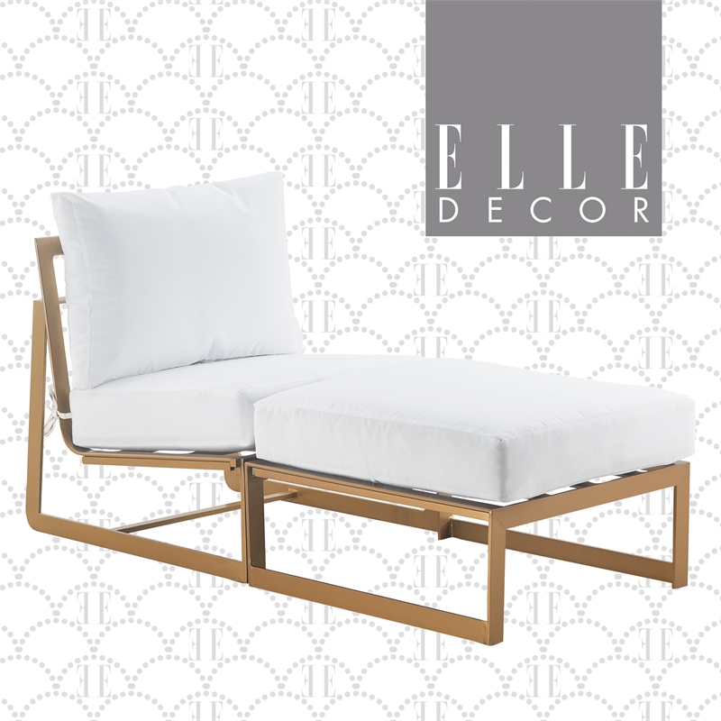 Elle Decor Mirabelle Outdoor Armless Lounge Chair in White and French Gold